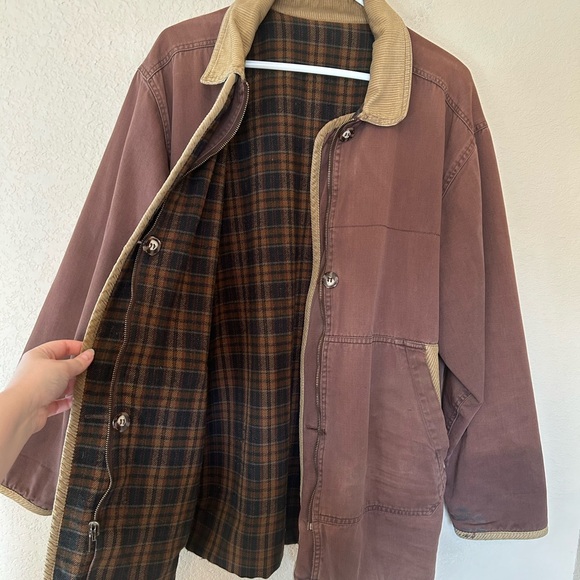 Vintage Women’s Flannel Lined Chore Work Barn Coat Jacket Corduroy Collar L - Picture 6 of 10